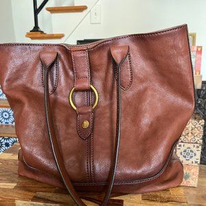Frye Leather Ring Tote Shoulder Bag Cognac Brown DB320